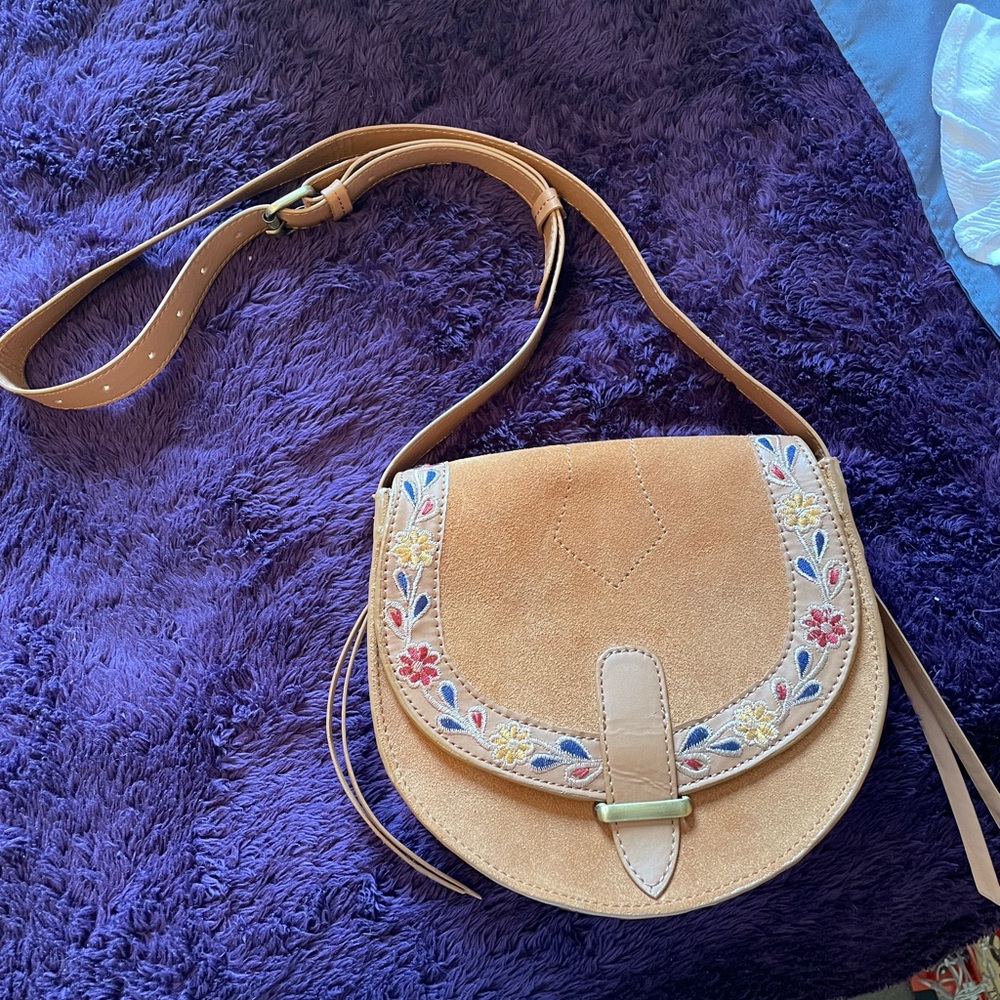 Tan Floral Crossbody Purse